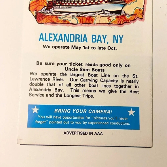 Vintage 1000 Island Uncle Sam Boat Tour Alexandria Bay NY Travel Guide Brochure - Picture 3 of 12